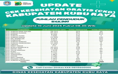 Update Data Penerima Pelayanan Cek Kesehatan Gratis (CKG) Per Puskesmas Kabupaten Kubu Raya